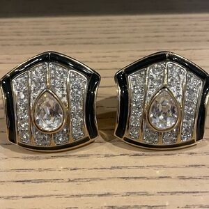 Vintage Black and Gold Crystal Earrings